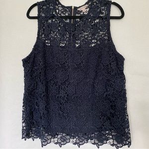 Nanette Lepore Lace Sleeveless Navy Blue Blouse Top